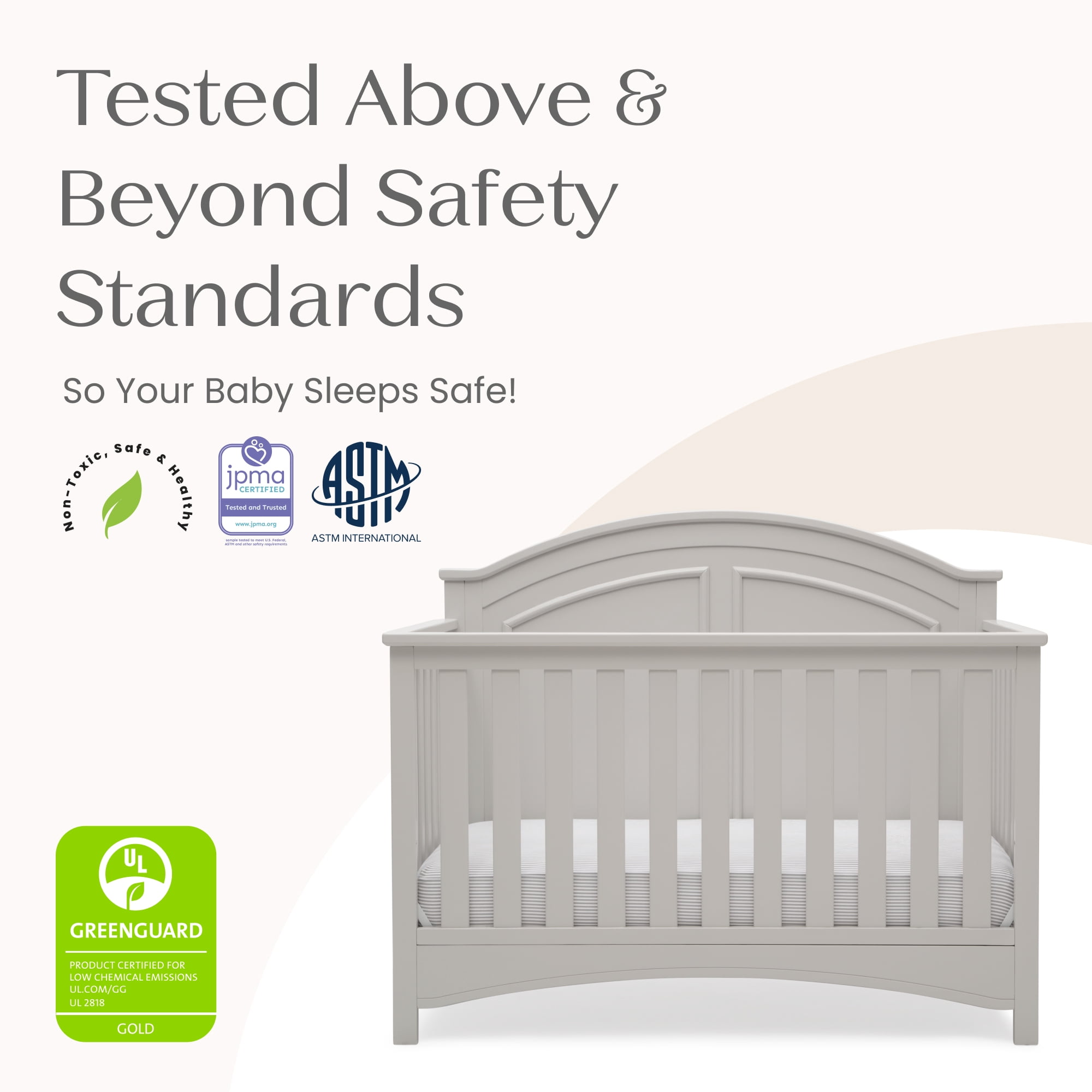 Delta Children Perry 6-in-1 Convertible Crib, Greenguard Gold Certified, Converts to Toddler Bed, Daybed, Sofa Bed & Full-Size Bed with/without Headboard, Fits Standard Crib Mattress, Moonstruck Grey