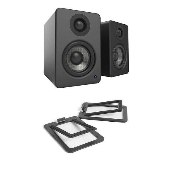Kanto YU2 PC Gaming Desktop Speakers | 3" Composite Drivers | 3/4" Silk Dome Tweeter | Class D Amplifier | 100 Watts| Pair | Matte Black with a S2 Angled Desktop Speaker Stands (Pair) (2022)