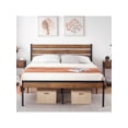 thumbnail image 2 of Queen platform marco de cama con rustic vintage wood cabecero, almacenamiento, metal slats support - no necesita colchón base, 2 of 6