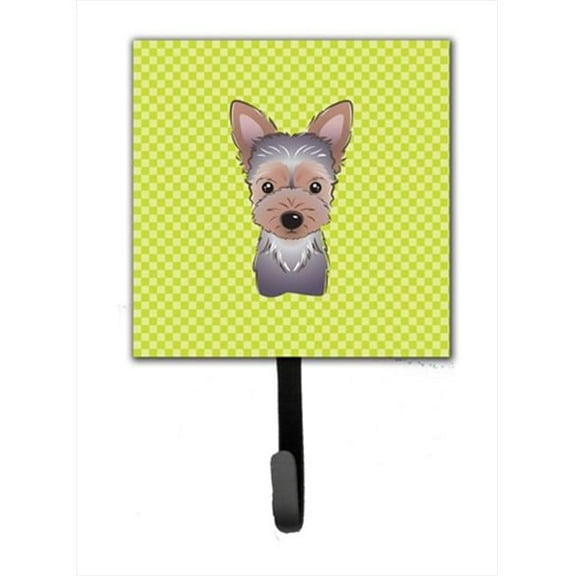Checkerboard Lime Green Yorkie Puppy Leash Or Key Holder, 4.25 W x 7 H In.