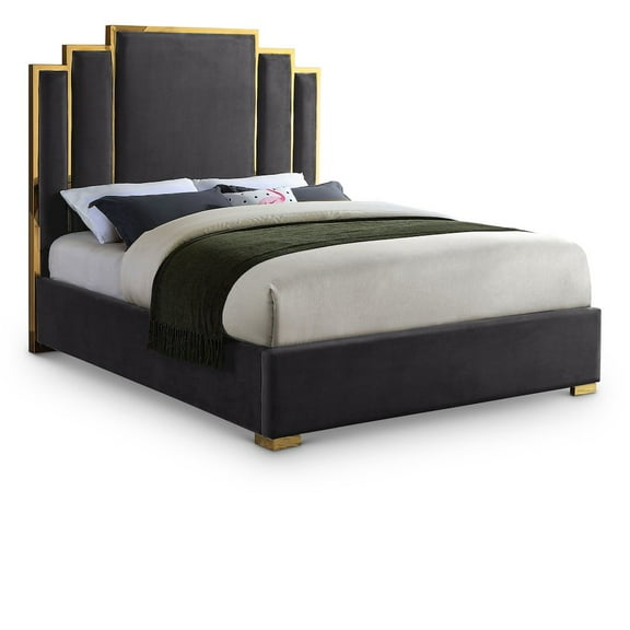 Meridian Furniture Hugos Gray Velvet King Bed