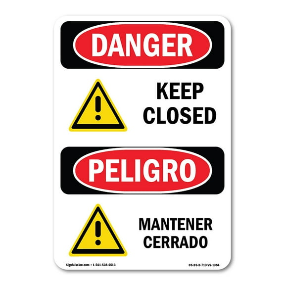 OSHA Danger Sign - Keep Closed Bilingual | Plastic Sign | Protect Your Business, Construction Site, Warehouse & Shop Area |  Made in The USA