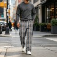 thumbnail image 5 of UDAUDU Cargo Sweatpants for Men Plaid Fall Lightweight Stretch Drawstring Trouser Outdoor Workout Hiking Loose Fit Pants with Pockets Dark Blue 3XL, 5 of 8
