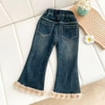 thumbnail image 6 of AJZIOJIRO Toddler Baby Girls Flare Jeans Kids Bell Bottom Denim Trousers Ripped Denim Ruffle Fleece Pant for 1-8 Years Old, 6 of 9
