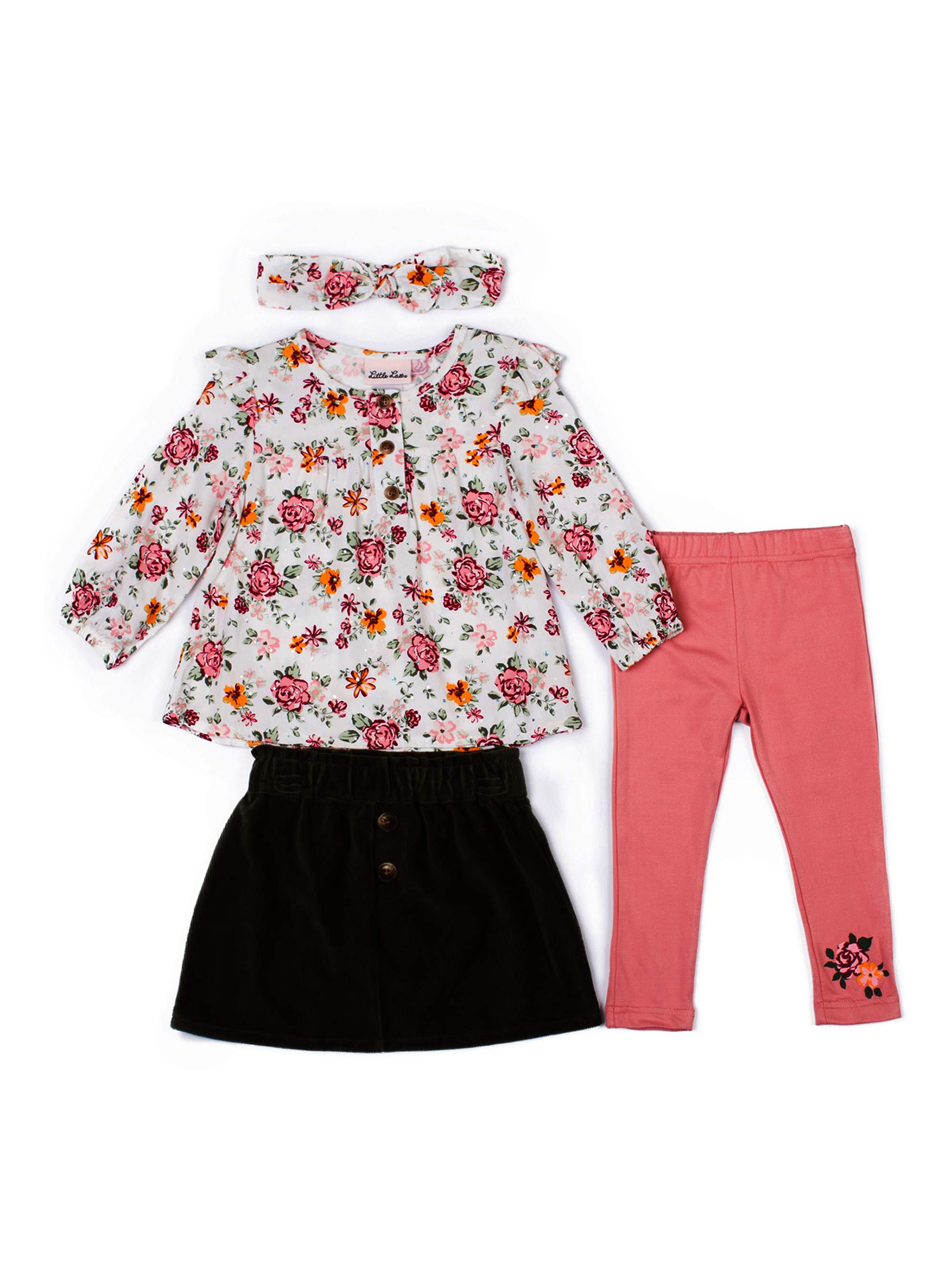 Kidtopia Girls 2pc Set-Long Sleeve Cat 3D Top with Lace Skirt