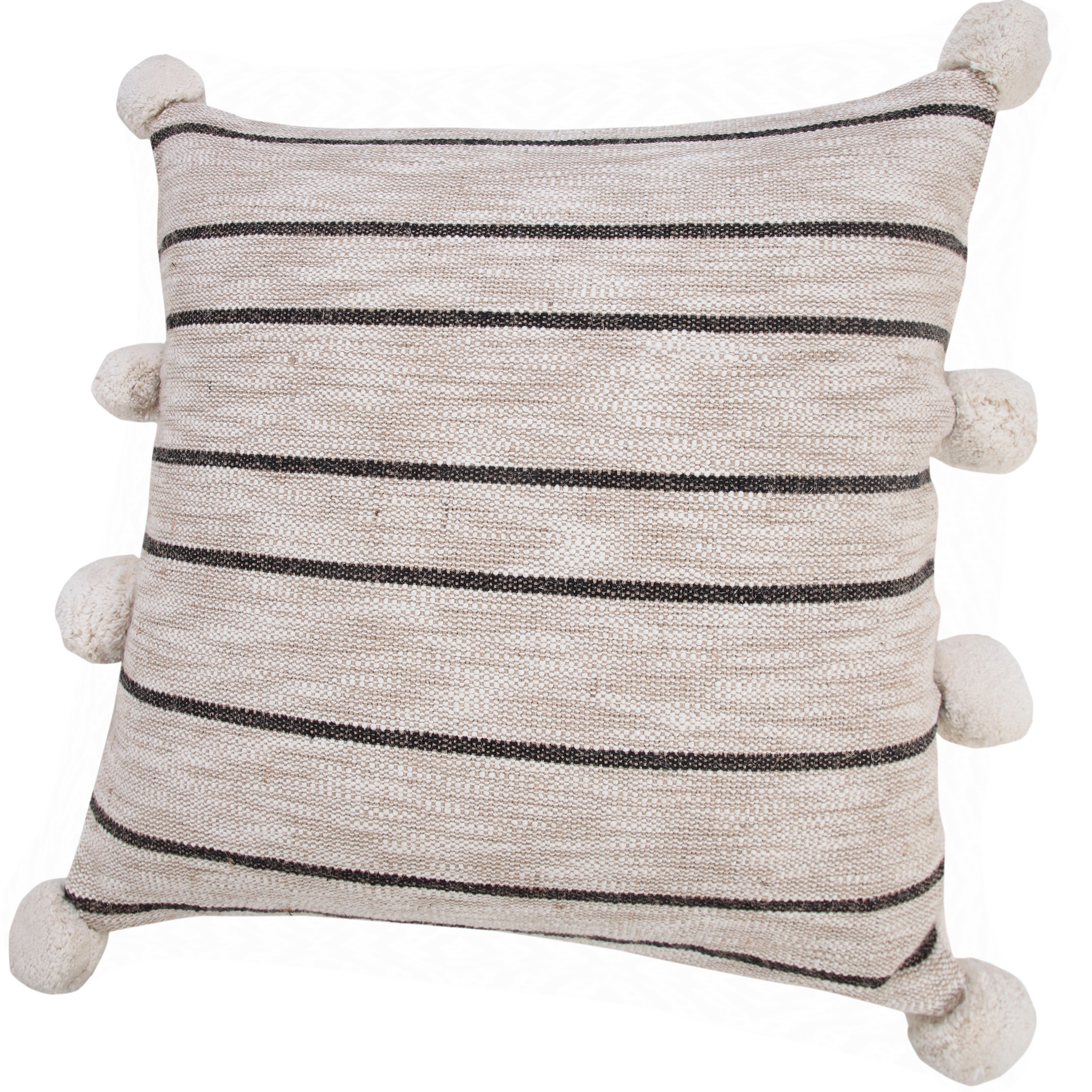 Harlow Hill Quade 20" x 20" Striped Jute Blend Adult Decorative Feather Filled Pillow, Beige/White/Black