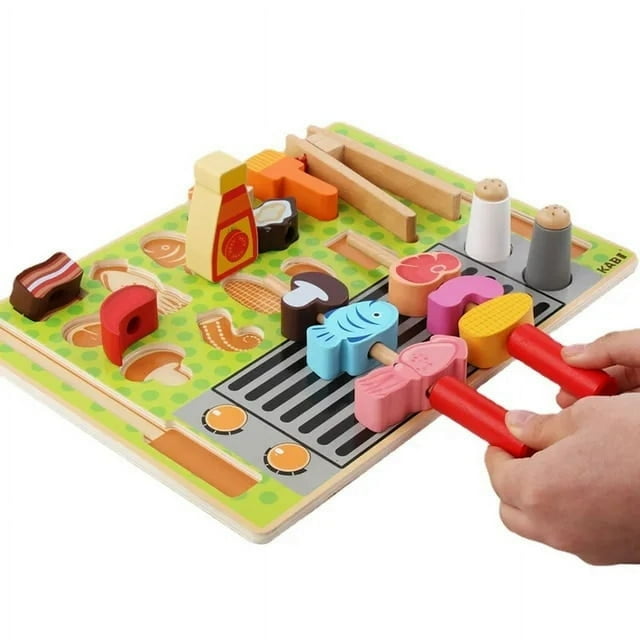 Kitchen Pretend Playing Game for Boy Girl Busy Board BBQ Cook Preschool Early Learning Cooking Pots Set Mini Food Toys
