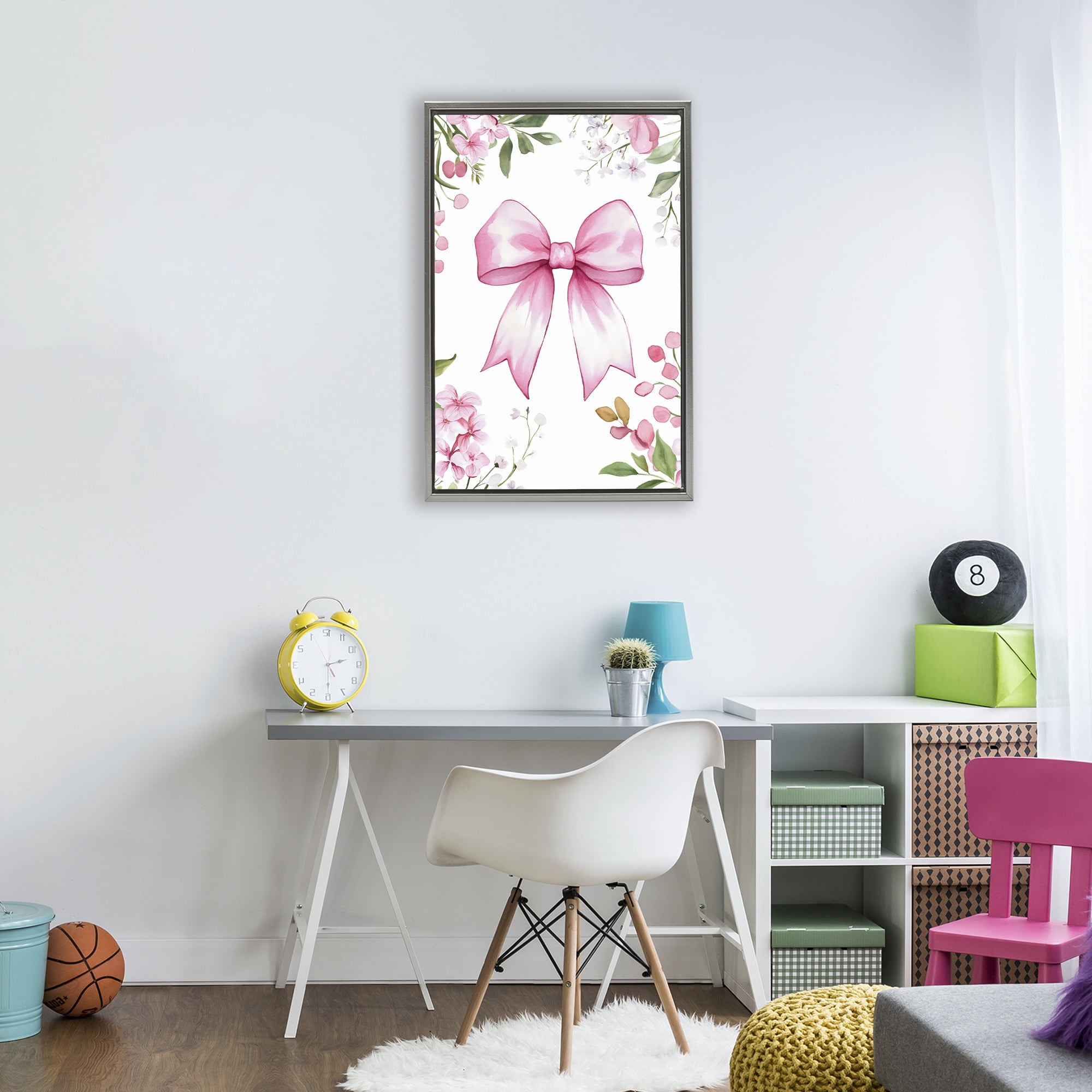 Stupell Industries Whimsical Floral Bow Pink Gray Framed Floater Canvas Wall Art, design by Creative Studio