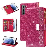 Dteck Galaxy S21  Wallet Case, Bling Sparkle Glitter PU Leather Magnetic Flip Case with Credit Card Slots/Hand Strap for Samsung Galaxy S21 Plus, Rose