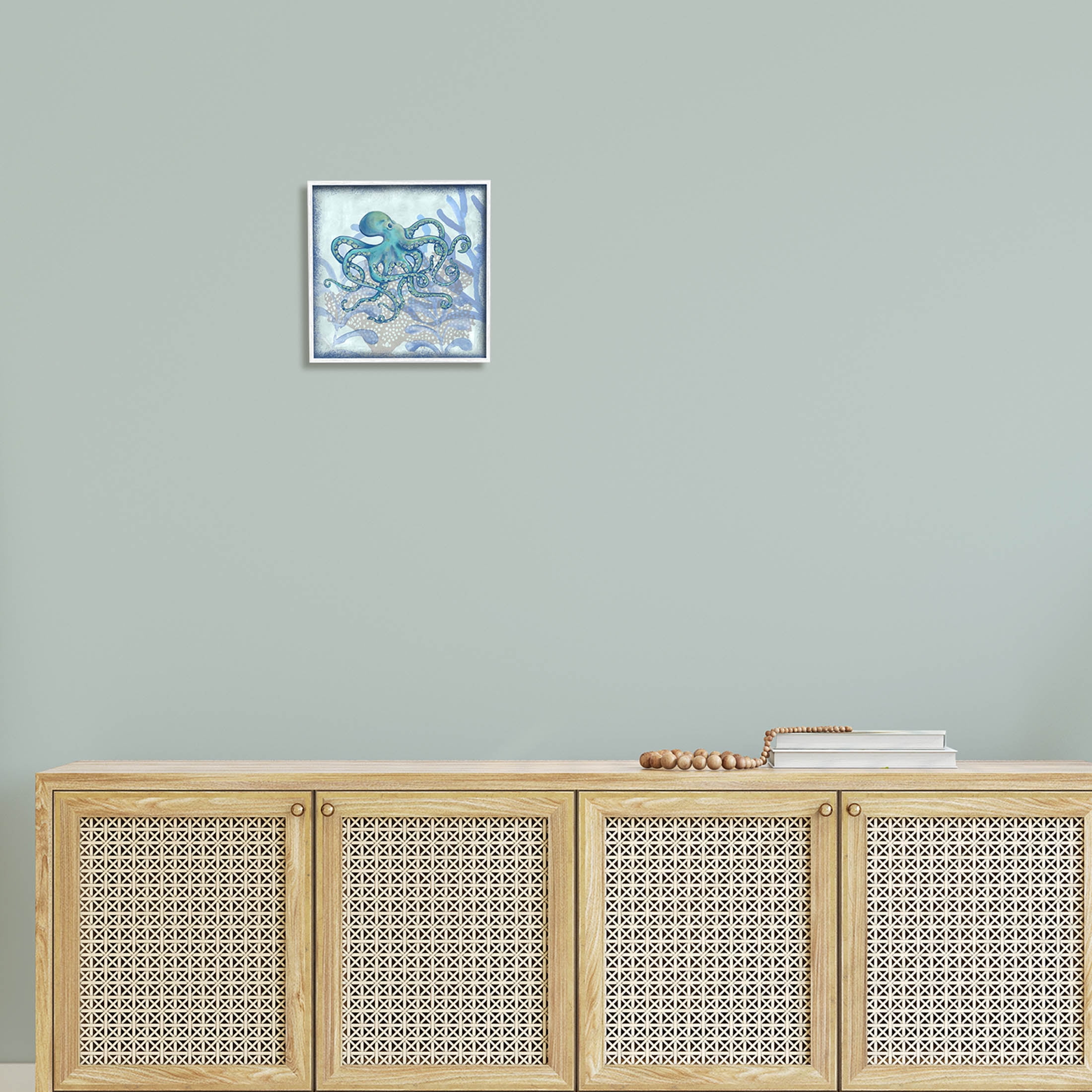 Layered Octopus Coral Botanicals Animals & Insects Graphic Art White Framed Art Print Wall Art