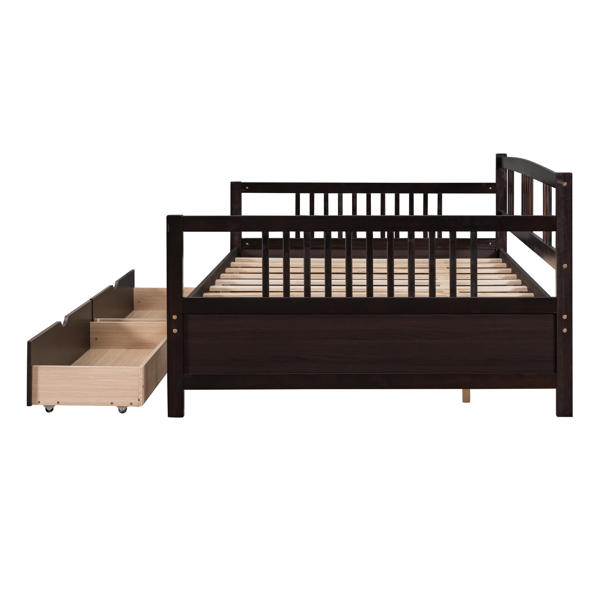 Aukfa Daybed with 2 Storage Drawers, Wood Full Size Daybed Frame for Guests Sleepovers, Espresso