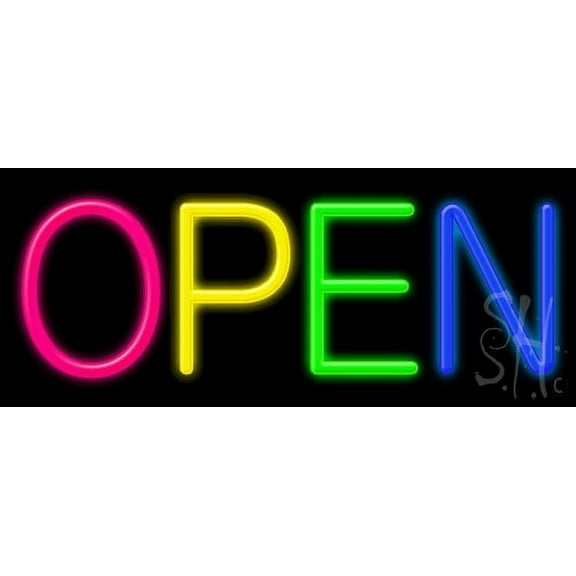 Open LED Neon Sign 10 x 24 - inches, Clear Edge Cut Acrylic Backing, with Dimmer - Bright and Premium built indoor LED Neon Sign for storefront.