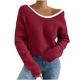 thumbnail image 2 of ClodeEU Womens Off The Shoulder Sweaters With Bow Back,Long Sleeve Lightweight Knit Pullover Sweater Tops Wine,Womens Plus L, 2 of 8