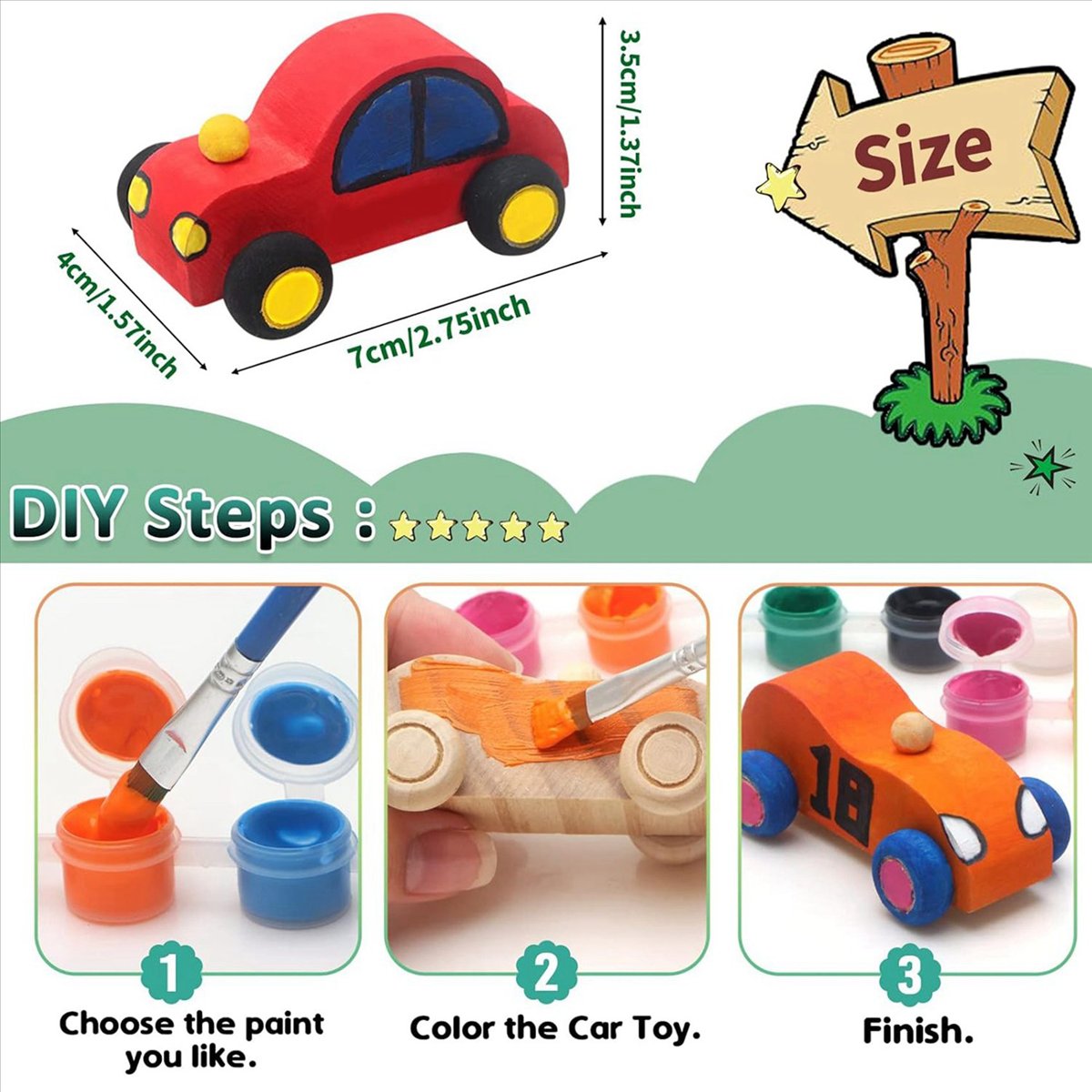 72 Pack DIY Wood Car Toys Unfinished Wooden Cars to Paint Wooden Craft Cars for Home Activities Craft Projects Family