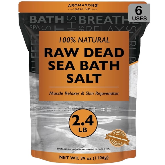 Aromasong Raw Dead Sea Bath Salt 2.43 lb pack – Minimally Cleaned, Mineral-Rich with Dead Sea Mud, 100% Pure Natural Soaking Salts