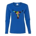 thumbnail image 2 of Colorful Rainbow Cow Bull Skull Animal Lover Womens Graphic Long Sleeve T-Shirt, Royal, Large, 2 of 3