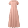 thumbnail image 3 of Women's Plus Size Summer Causal Dresses Short Sleeve Cotton Linen Dress Scoop Neck Ruffle Flowy Beach Baggy Maxi Sun Dresses Sundress Pocket, 3 of 5