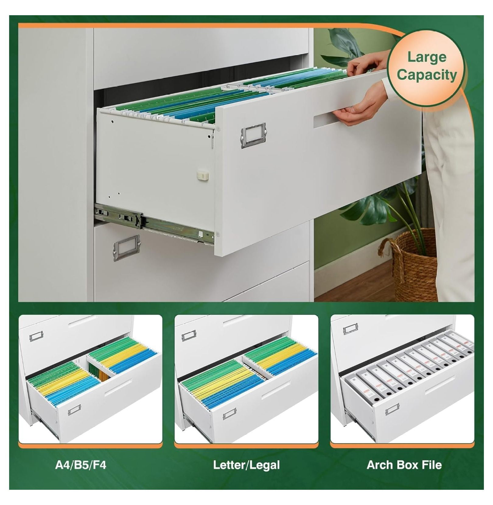 WDZS 2 Drawer Metal Filing Organization Office Cabinets with Lock,Lateral File Cabinets for Home Office Hanging Files Letter/Legal/F4/A4 Size (2 Drawer-White)