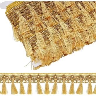 Gold Aristocrat Tassel Fringe Trim – 3 Inches Wide, Polyester With Beaded/Sequined Details (Sold Per Yard)