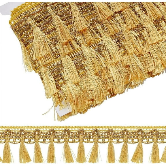 10.94 Yards Gold Fringe Tassel Trim 7/8 Inch Sewing Fringe Trim Polyester Fibre Fringe Lace Trim Ribbon for DIY Curtain Lampshade Costume Craft Home Decor