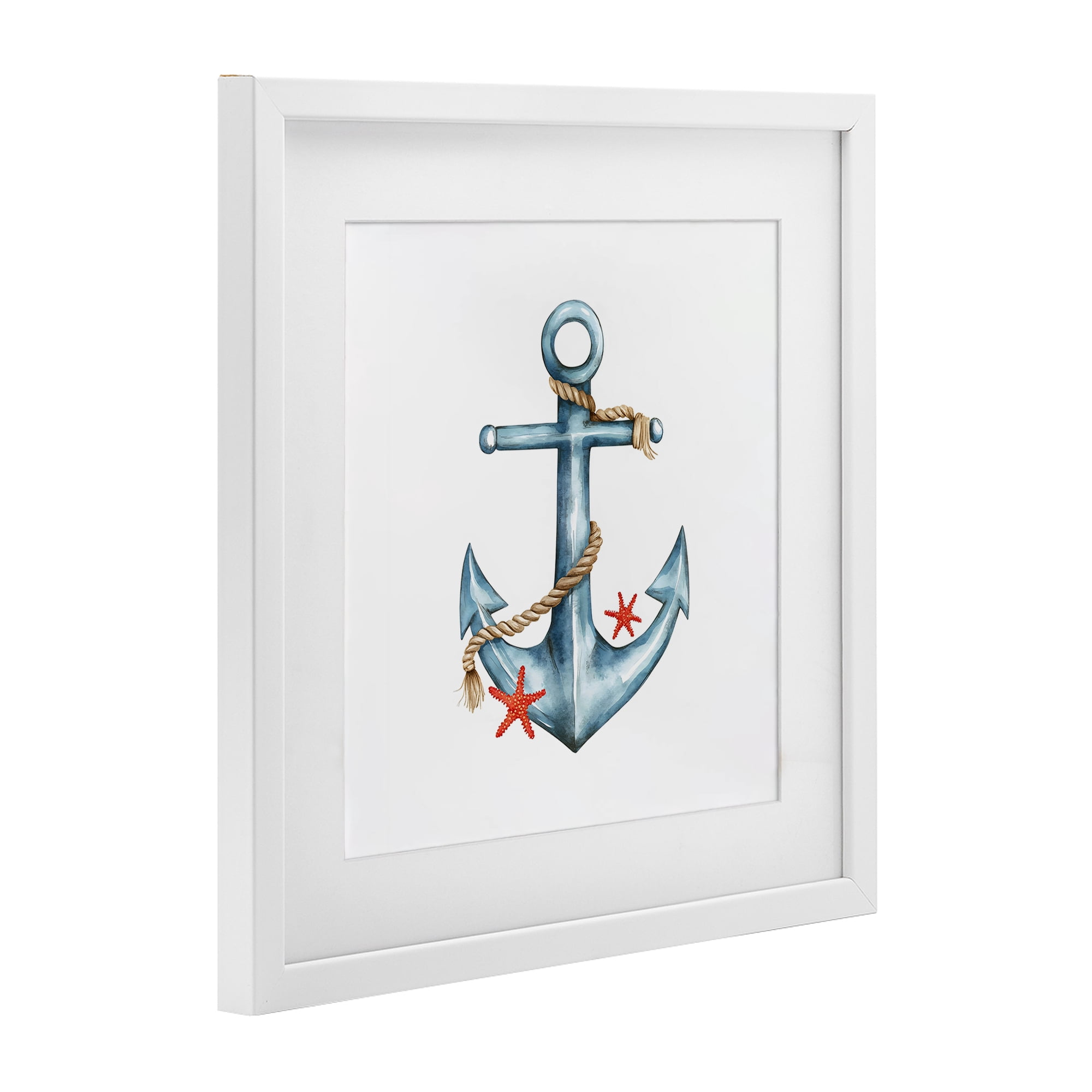Stupell Industries Cute Sailor Anchor with Starfish White Framed Print Under Glass, design by LSR Design Studio