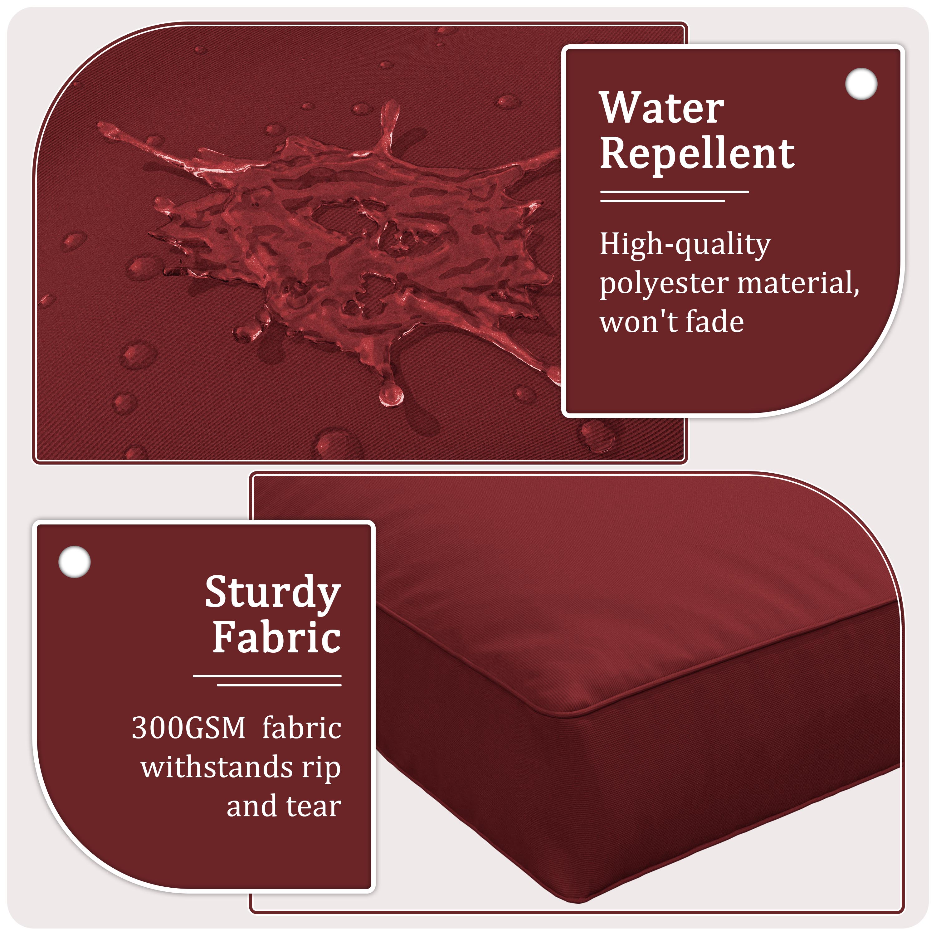 Snubbull 8-piece Patio Furniture Cushions, Replacement Outdoor Cushions for 3-Seat Sectional Sofa, Waterproof & Zipped, 25.6"*23.6"*4", Burgundy