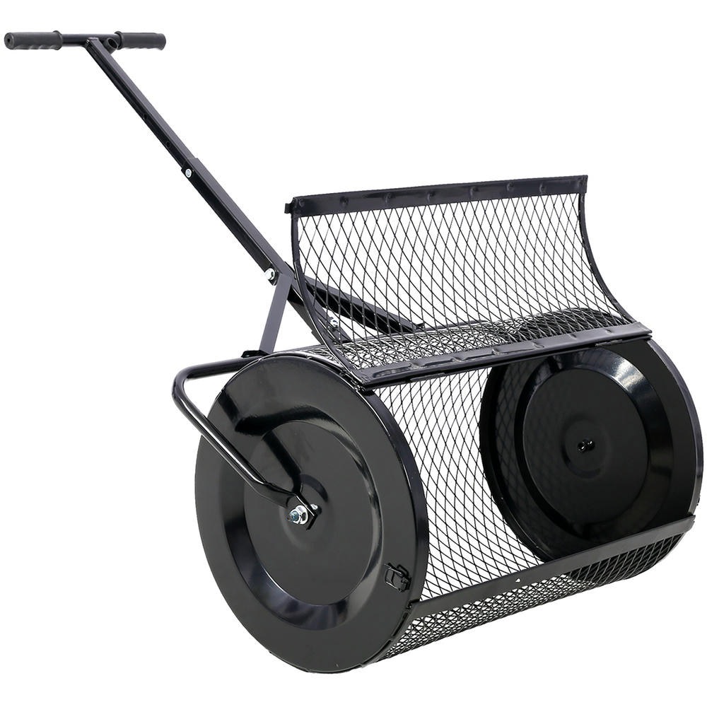 Barara King Peat Moss Spreader, Spreader for Lawn and Garden,Peat Moss Spreader 24inch,Compost Spreader Metal Mesh,Lawn and Garden Care Manure Spreaders Roller,heavy duty balck