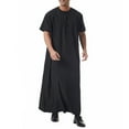 thumbnail image 6 of YLSDY Mens Kaftan Thobe V-Neck Half Sleeve Muslim Robe Dubai Long Gown Casual Saudi Arab Thobe Robes for Summer Beach Black XL, 6 of 9