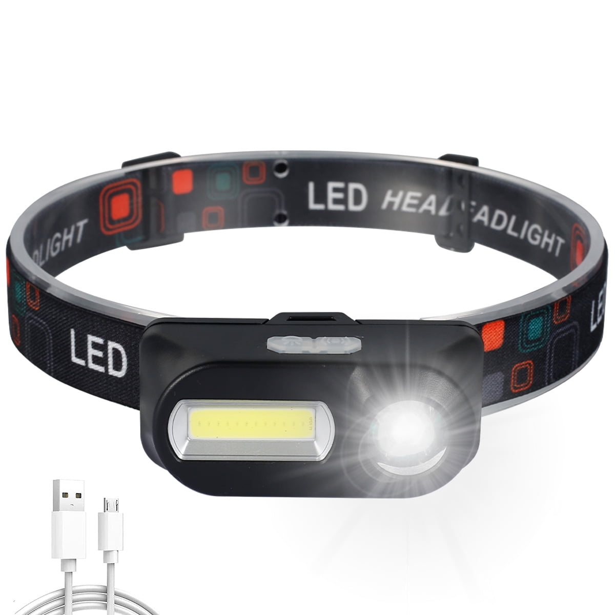 Waterproof LED Headlamp Super Bright Head Torch USB Rechargeable COB Headlight 