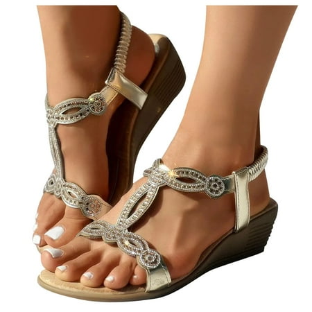 

Womens Sandals Wedge Slide Sandals Platform Sandals Wedge Sandals for Women Comfortable Dressy Shoes Orthopedic Sandals for Women Summer Sandals for Women 2024(Color:Gold Size:US 7)