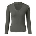 thumbnail image 4 of JDEFEG Thermal Underwear Thermal Underwear for Men Women Casual Solid Color Deep V Neck Stretch Knit Long Sleeve Top Lined Leggings Women Polyester Gray, 4 of 4