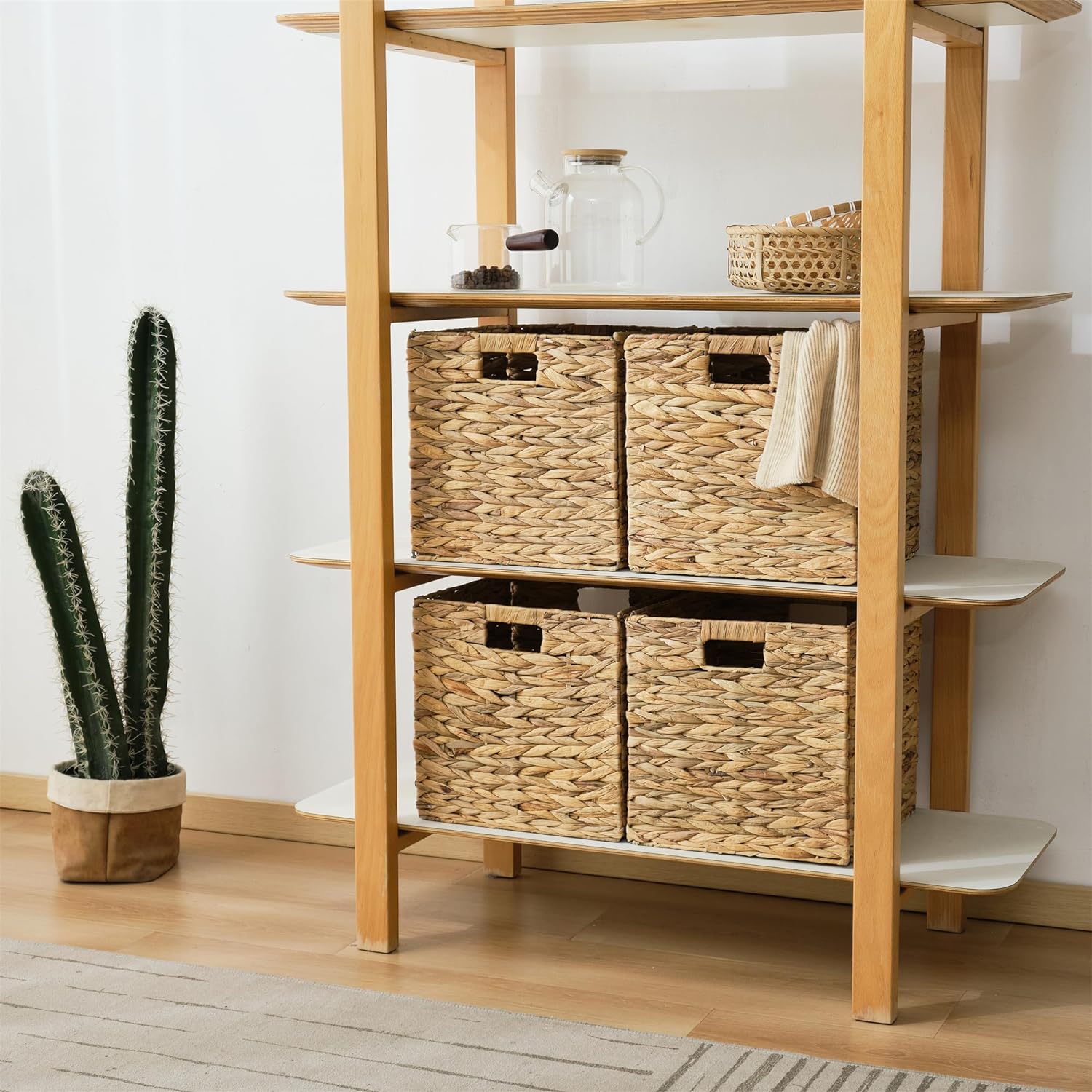 VK.Living Storage Basket Foldable Handwoven Water Hyacinth Laundry Cube Organizer Baskets Set of 2,12x12