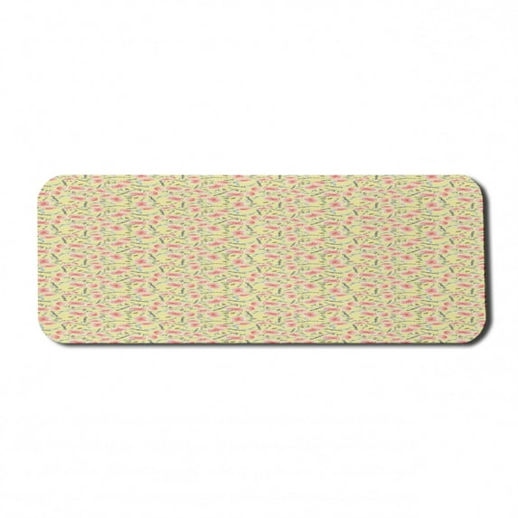 Floral Computer Mouse Pad, Blossoming Twigs Buds Romantic Garden Art Flowers Illustration, Rectangle Non-Slip Rubber Mousepad Large, 31" x 12" Gaming Size, Pale Yellow and Burnt Sienna, by Ambesonne