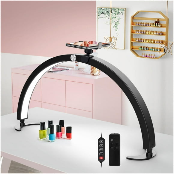 yAyusi Half Moon Light for Nail Desk with Phone Holder, 29In 40W Nail Tech Light, Nail Table Lamp with Wire Controller, 7 Color Modes, 10 Brightness for Beauty/Eyelashes/Tattoos/C