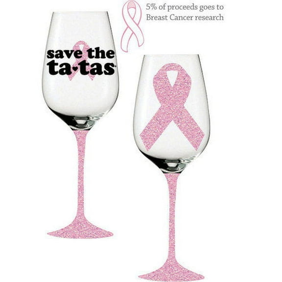 Evergreen Handpainted Wine Glass, Save the Ta Ta's