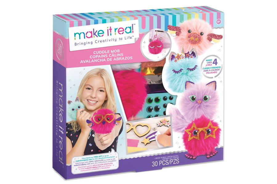 MAKE IT REAL Cuddle Mob DIY Pom Pom Characters Arts & Crafts Kit for Girls 