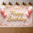 thumbnail image 5 of Pink Theme Banner Gold Glitter Pink Birthday Backdrop Floral Decoration Pink Balloons Floral Birthday Background for Birthday Party Girls' Celebration Photo Backdrop, 5 of 9