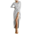 thumbnail image 1 of LSLJS Robe Décontractée pour Femmes à Col Rond, Taille Haute, Bandage, Couleur Unie, Fendue, Robe de Bal, 1 of 3