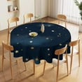 thumbnail image 4 of Night Sky Round Tablecloth, Blue Galaxy Space Golden Stars Clouds Magic Starlight Glitter Table Cloth for Kitchen Dining Room Holiday Party Picnic Patio 60x60in, 4 of 5