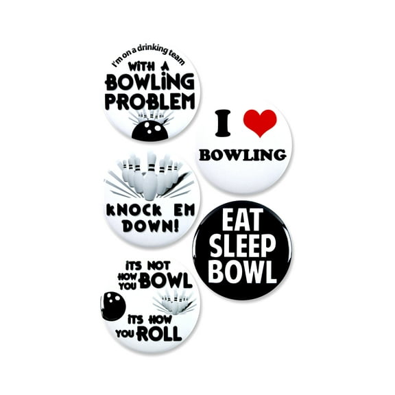 5 Pack - Funny Bowling Pinback Button Badges - 2.25 Inch