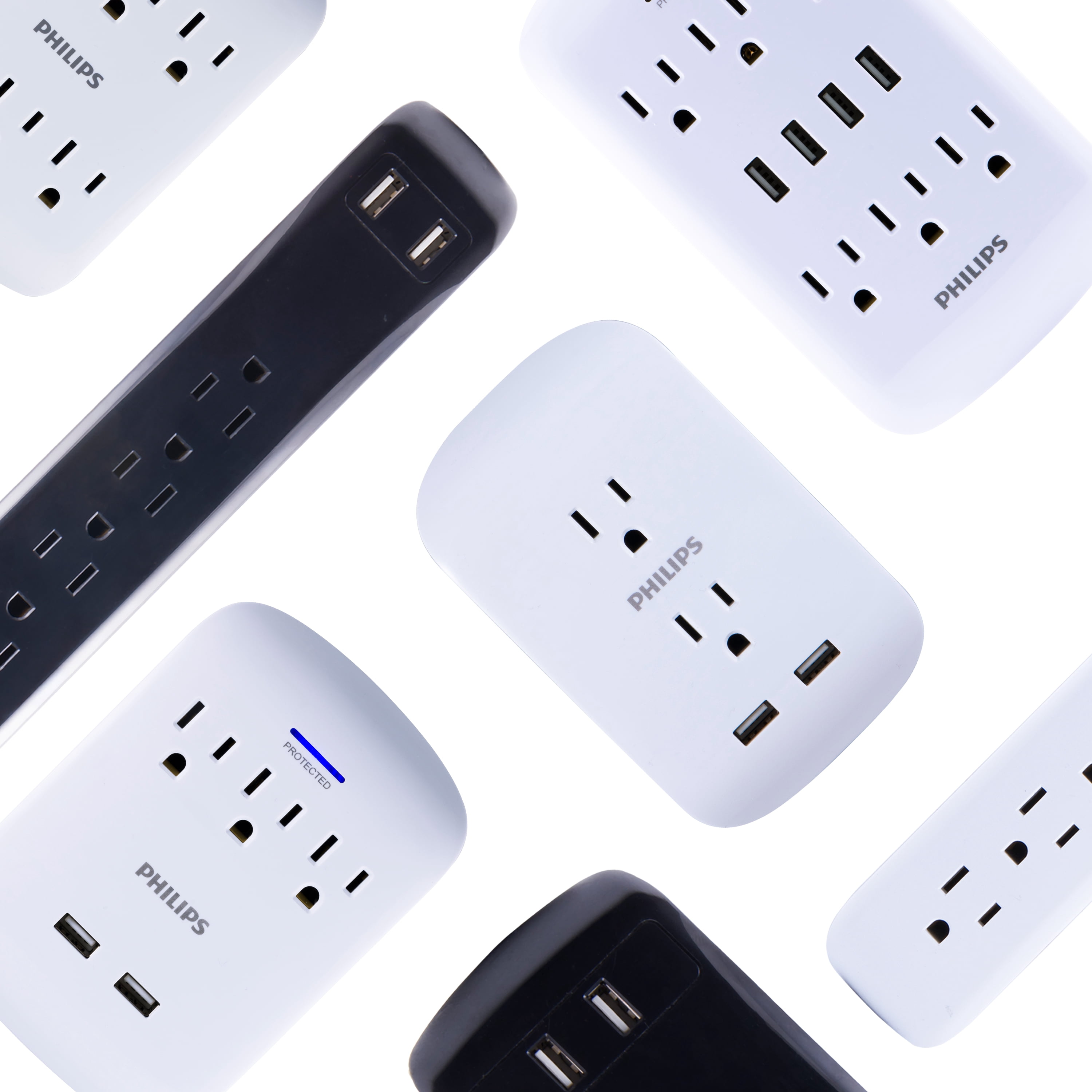 Philips Surge Tap, 6 Outlet, 2 USB-A, 2.1A, 900J, White