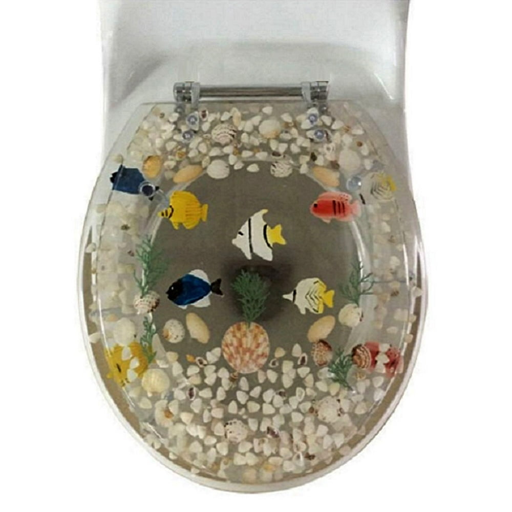 Elegant Touch Fish Design Polyresin Standard Toilet Seat, Clear