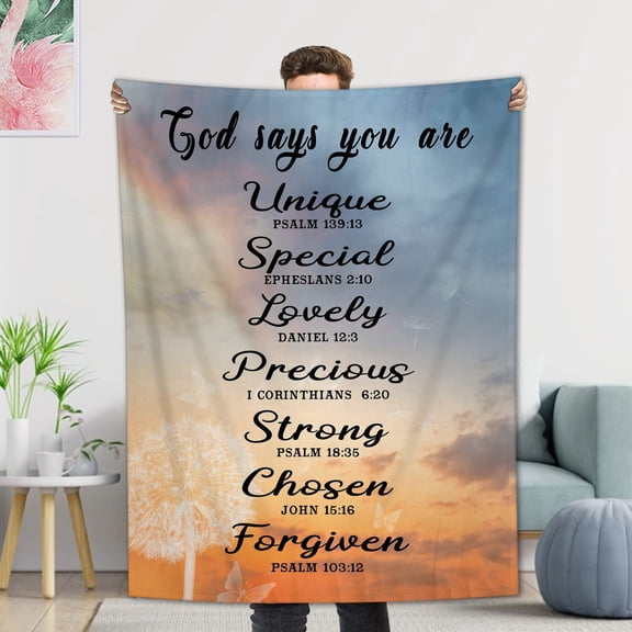 Throw Blanket with Inspirational Thoughts and Prayers Religious Soft Christian Blankets Throw Blankets Perfect Mother''s Day for Women 40x50 Inch(God Says You are...)