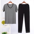 thumbnail image 2 of Kureaily Men's Pajamas Half Sleeved Trousers Set V Neck Thin Can Be Worn Outside The Casual Style Of Homewear Short Sleeve Sleepwear, 2 of 4