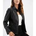 thumbnail image 3 of Defitshape Women's Faux Leather Jackets & Coats Zipper Pockets Long Sleeve Full Zip Up Short Moto Jacket Warm Fall Top Mock Neck Crop Biker Jacket Black XX-Large, 3 of 5