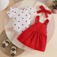 thumbnail image 2 of mgoYE 0-3 Months Baby Girl Clothes Baby Girl Outfit Heart Pattern Ruffle Short Sleeve Romper + Suspender Skirt + Headband 3PC Cute Newborn Clothes(Red,0-3 Months), 2 of 7