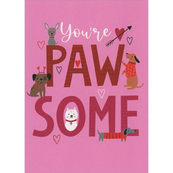 RSVP You're Pawsome: Dogs Around Letters on Pink Valentine's Day Card from Dog