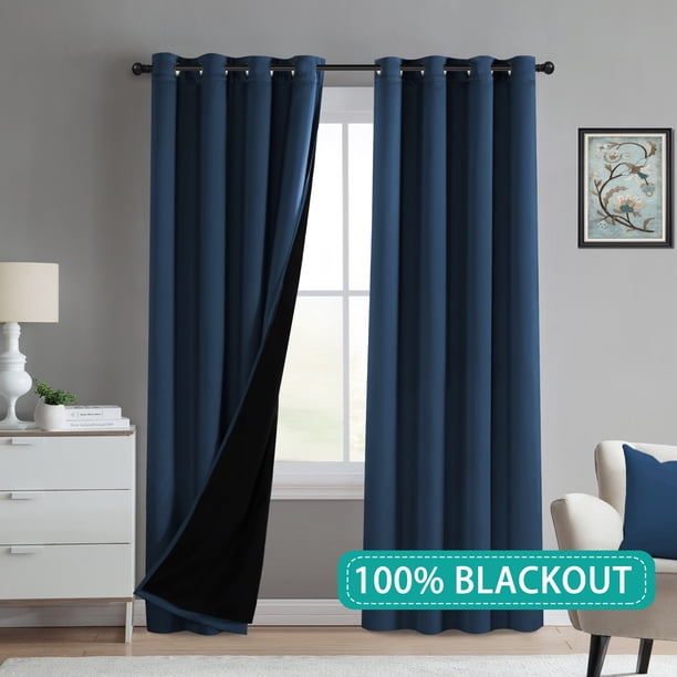 Navy Blue 100% Blackout Curtains Window Curtains 84 inch Long Window