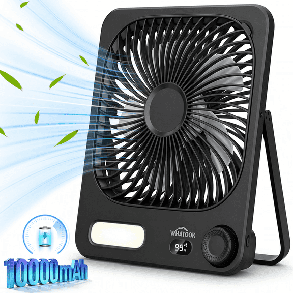 Travel Desk Fan, 8 in Battery Operated Fan with 10000mAh Rechargeable Battery, 40H Runtime, 100 Speeds, 180° Tilt Folding Portable Fan for Desktop, Home, Camping