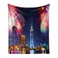 thumbnail image 1 of City Soft Flannel Fleece Blanket, Colorful Image of Fireworks in the Sky over Business District Ho Chi Minh in Vietnam, Cozy Plush for Indoor and Outdoor Use, 50" x 60", Multicolor, by Ambesonne, 1 of 6